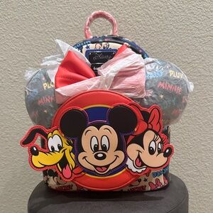 Loungefly Mickey & Friends Classic All-Over Print Mini Backpack w/ Ear Headband